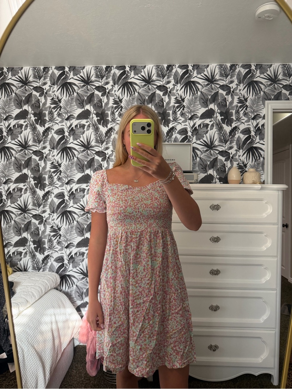 Roxy Pink and Mint Floral Smocked Mini Dress